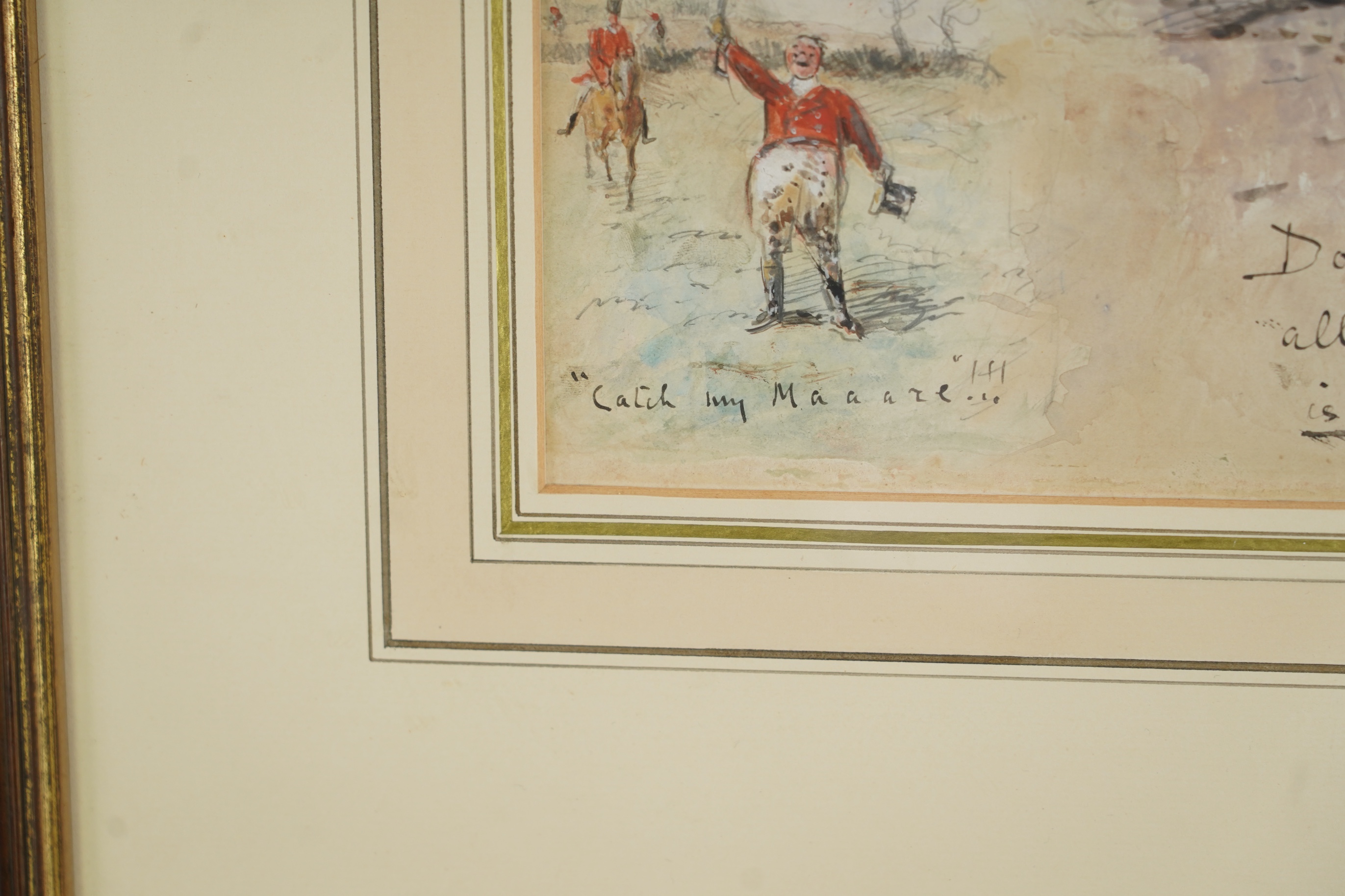 George Finch Mason (1850-1915), 'Catch my Maaaze!!!', a humorous hunting scene, signed and inscribed lower right, titled lower left, watercolour and bodycolour, 25cm x 34.5cm, Provenance: The Tanyards Collection, East Su